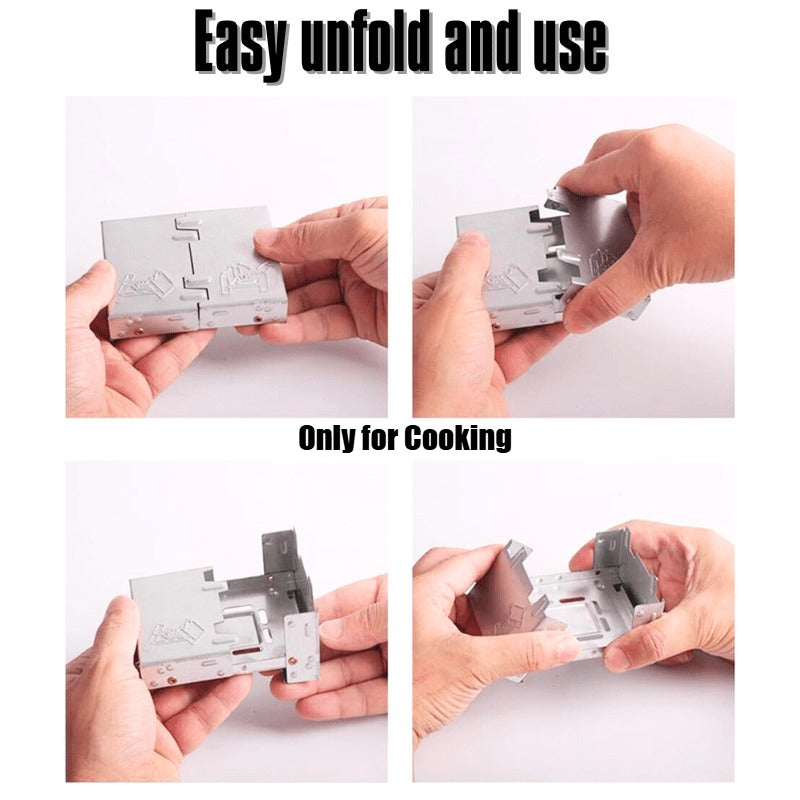 4-Piece Mini Folding Camping Stove Set - Compact Design with Windscreen & Fuel Tray, Dual-Use for Wood/Charcoal, Ideal for Hiking, Camping & Emergency Survival Kit Essentials | Perfect for Pots, Pans & Skillets, For Cooking Only, Not for Food Contact