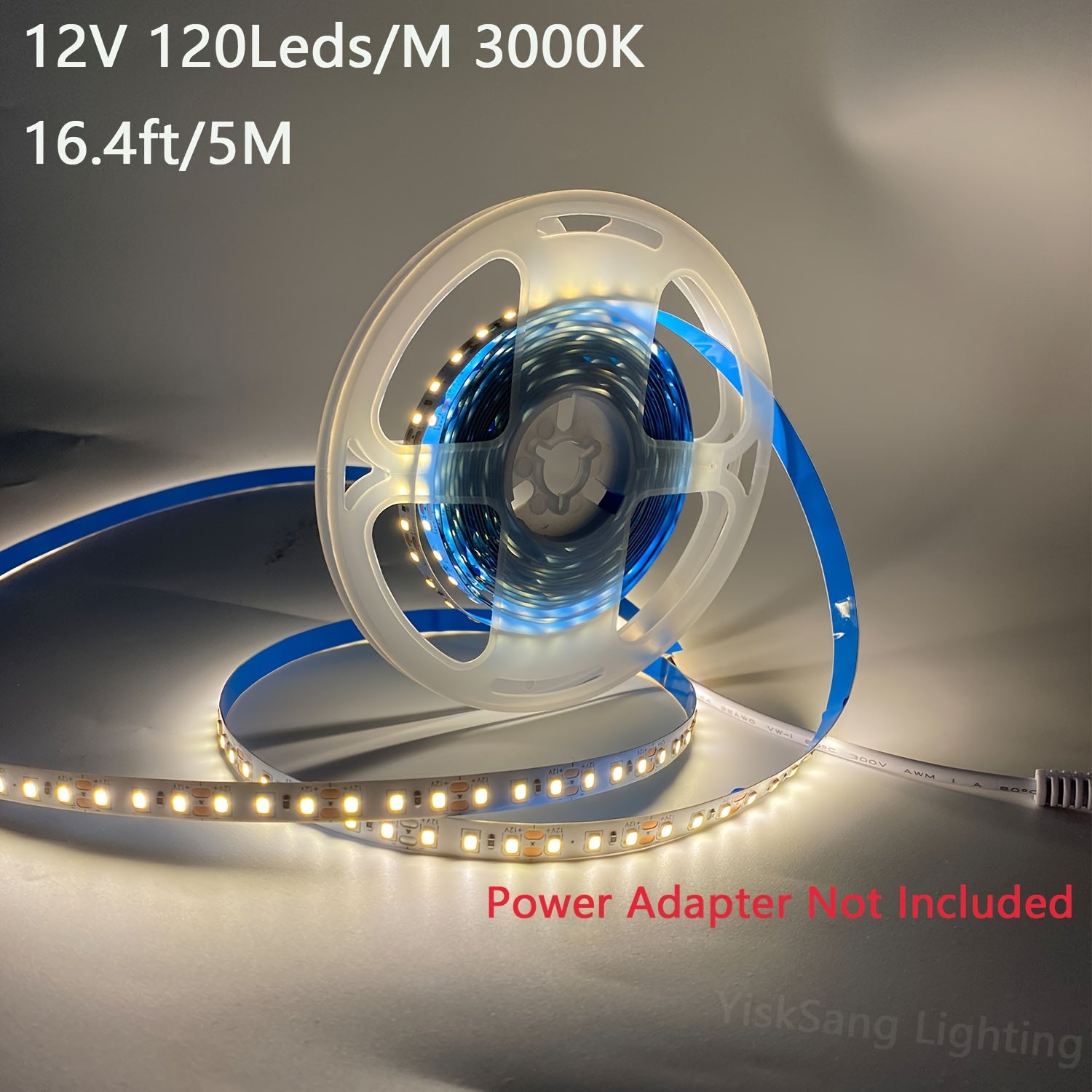 5M/16.4ft DC12V 600颗灯珠, 8mm宽 LED胶带灯自粘可裁剪高亮LED灯带，用于室内卧室客厅吊顶氛围灯带，生日圣诞派对装饰灯带, 家居厨房橱柜灯照明,舞台,商场,酒店,办公室柜下灯照明(无电源适配器)