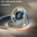 5M/16.4ft DC12V 600颗灯珠, 8mm宽 LED胶带灯自粘可裁剪高亮LED灯带，用于室内卧室客厅吊顶氛围灯带，生日圣诞派对装饰灯带, 家居厨房橱柜灯照明,舞台,商场,酒店,办公室柜下灯照明(无电源适配器)