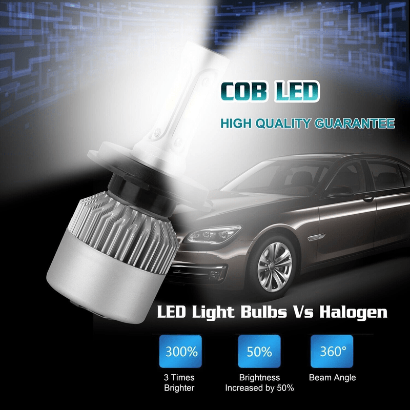 2Pcs H4 LED Auto Light 20000 Lumens Auto LED COB Chip White Light 360° High/Low Beam Motorcycle Headlight 6500K High Power