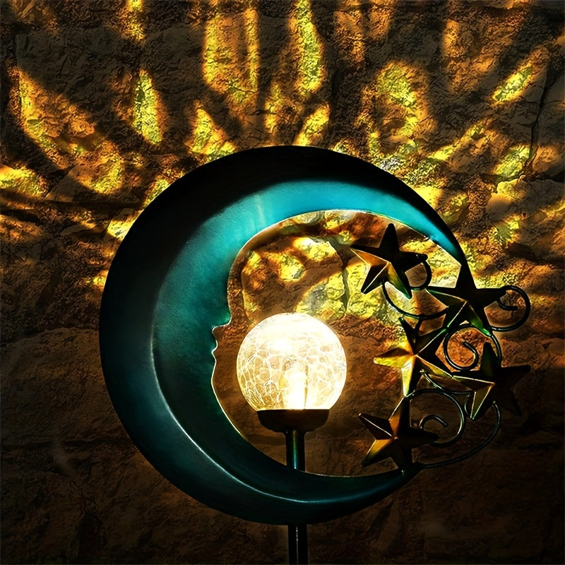 Solar Garden Decorative Light, Moon and Star Lawn Light, Metal Outdoor Decoration, Solar Powered, Perfect for Parties, Weddings, Sidewalks, Gardens and Patio Decorative Lighting