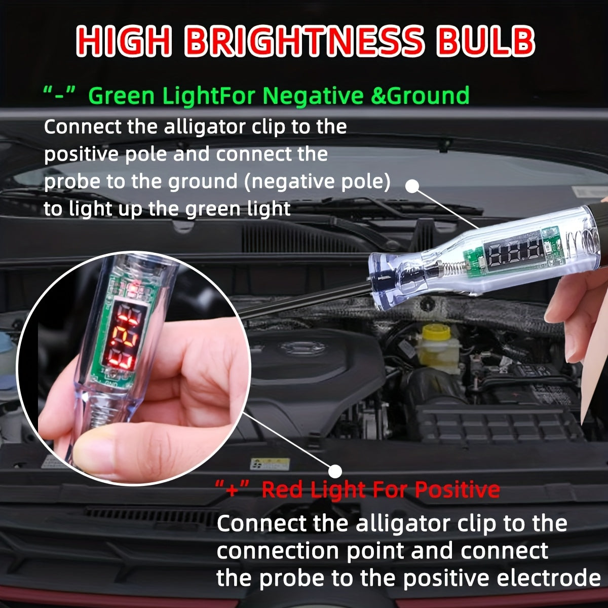 1pc Digital Car Circuit Tester with LED Display – Automotive Diagnostic Test Pen, 6-24V DC Auto Voltage Tester – Electrical Testing Tool for Cars & Trucks, Bidirectional Test Probe