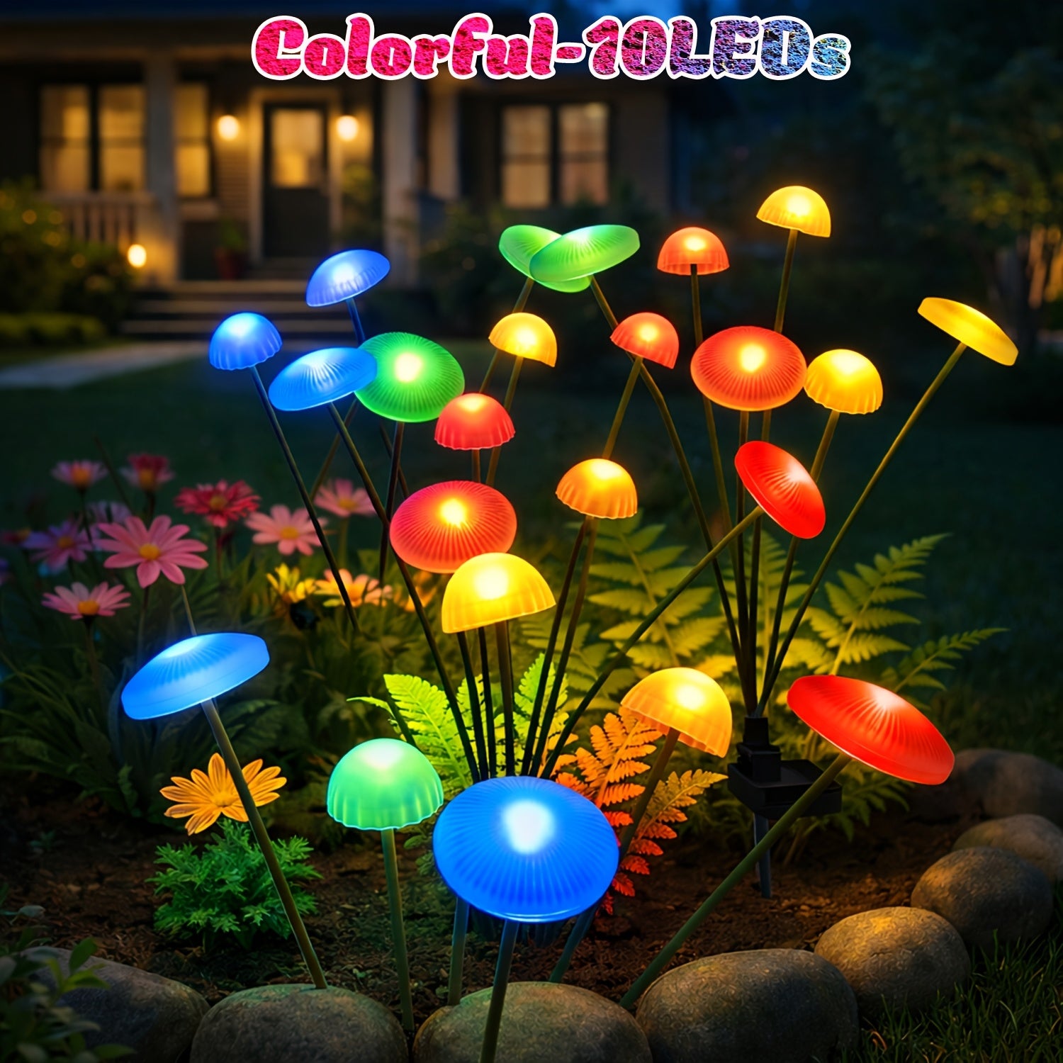 10 LED Solar Garden Mushroom Light 8/6 LED - IP44 Outdoor Courtyard Decorative Light, Perfect for Courtyard, Garden, Lawn, Pathway, Wedding & Festival Aisle Decoration