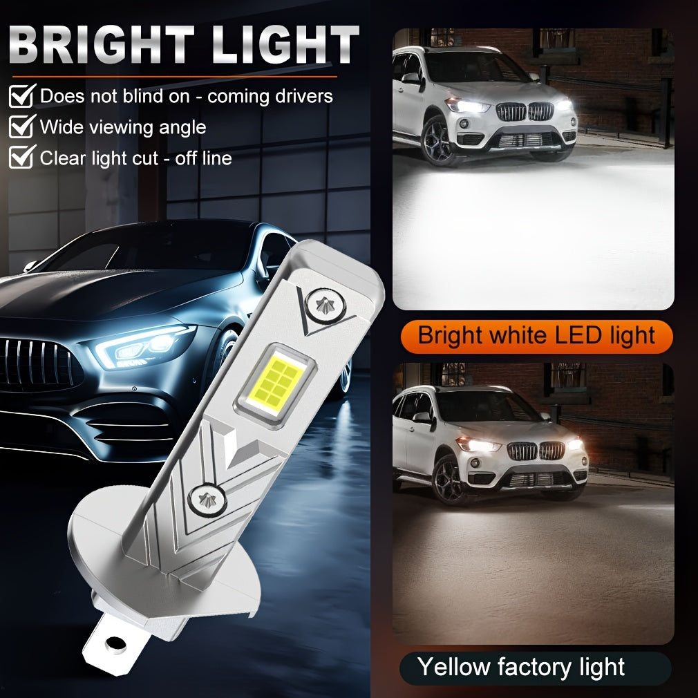 XSTORM 2Pcs 12000 Lumens H1 H3 LED Car Headlights Mini H1 LED Fog Light 30W CSP Headlight Fanless Daytime Running Light 12V 6500K White Light