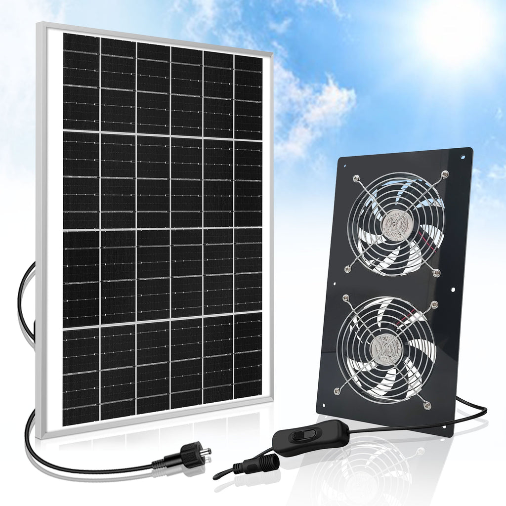 15W Solar Panel Equipped with Dual High-Speed Exhaust Fan Kit, Specially Designed for Wall-Mounted Ventilation and Cooling, Ideal for Outdoor, Solar Greenhouse, Attic, Shed, RV, Chicken Coop and Dog House