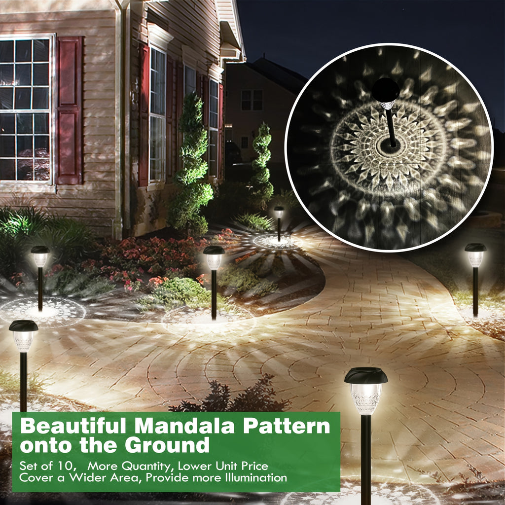10-Piece Courtyard and Garden Solar Path Light - Ultra-Bright White LED, Dusk/Dawn Automatic On/Off, Mandala Pattern Ground Lighting, Easy Wireless Installation, Enhance Atmosphere of Lawn, Path and Outdoor Spaces