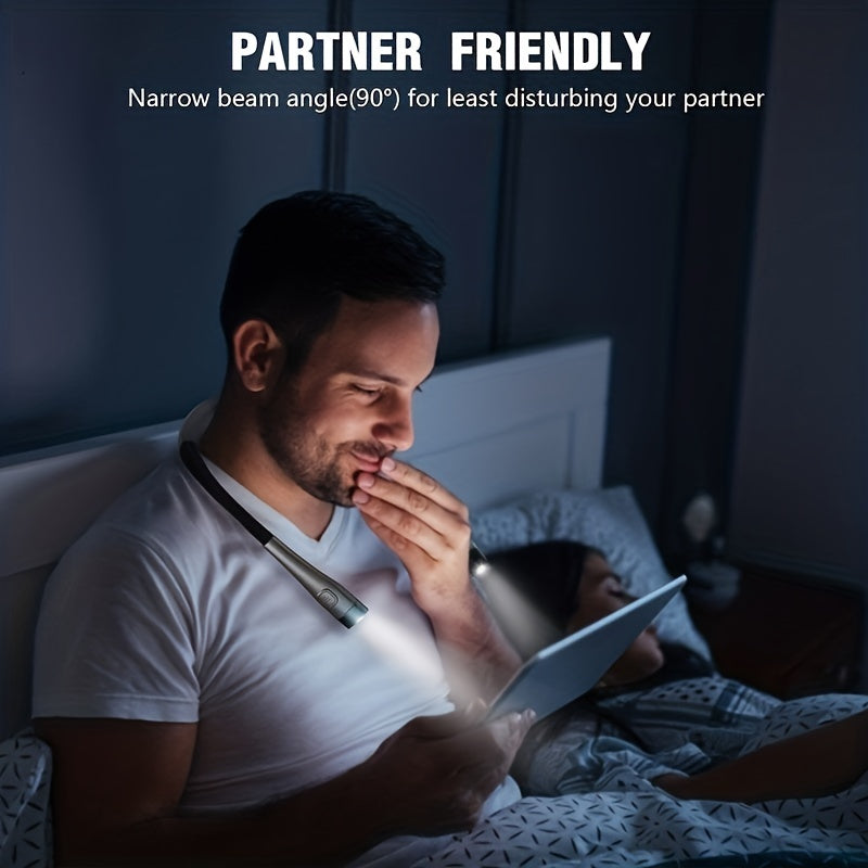 LED Hands-Free Flashlight, Neck Hanging Reading Light, Bed Book Reading Lamp, 3 Colors 6 Brightness Levels, Flexible Bendable Arm, Rechargeable Durable, Perfect for Reading, Knitting, Camping