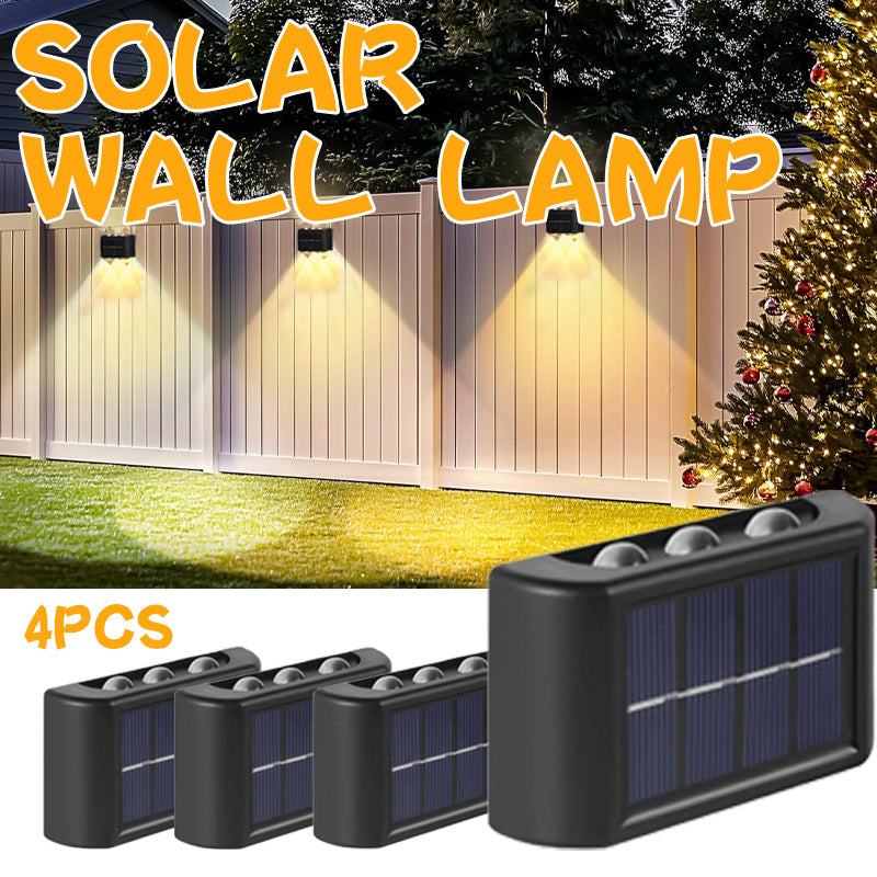 4-Pack Solar Fence Light Outdoor, Solar Sensor Mini Wall Light, Courtyard Patio Wall Washer Light, Christmas Courtyard Decorative Light, 6-LED Outdoor Fence Light, Suitable for Porch, Backyard, Patio, Courtyard, Steps, Garden Decoration