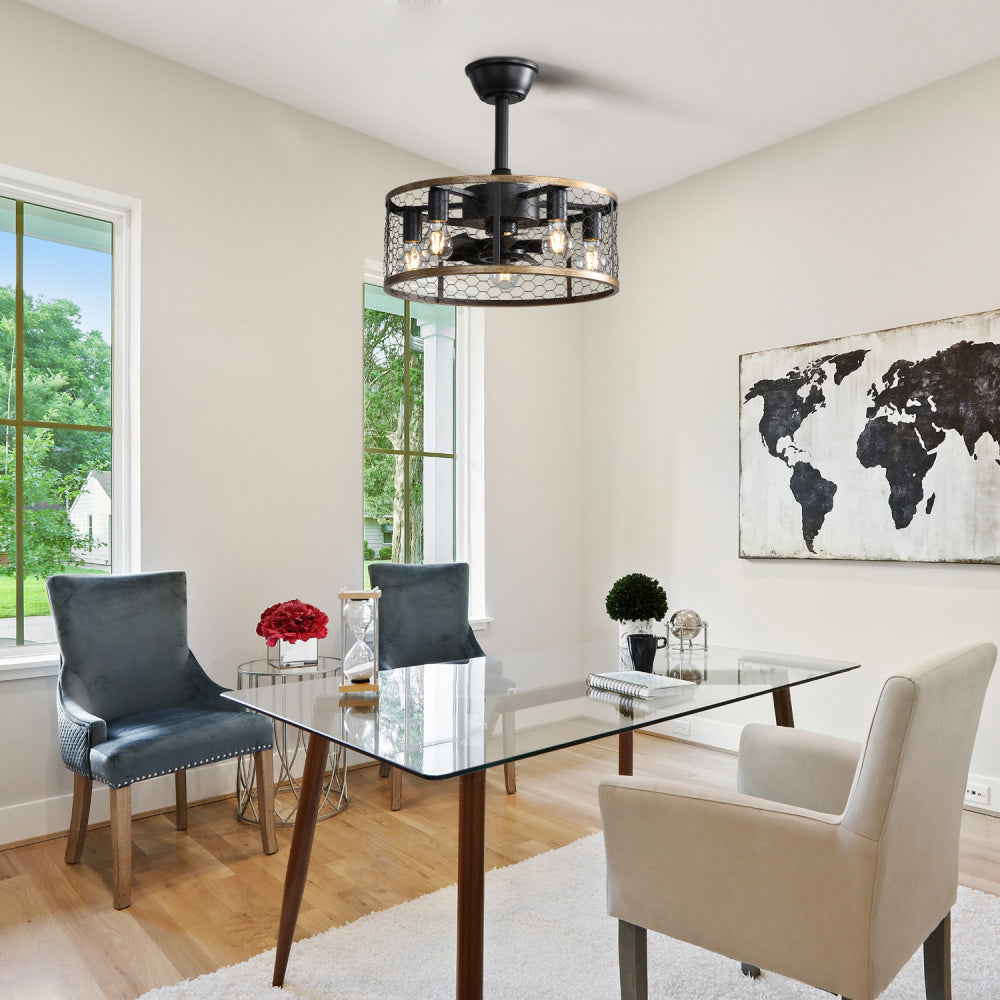 Sofucor Mall 20" Compact Industrial Ceiling Fan, 7 ABS Blades, 5 E26 Bulbs, Remote Control, Reversible DC Motor Ceiling Fan