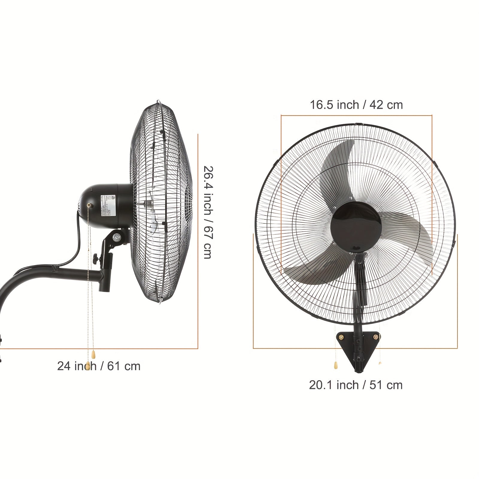 18 Inch Industrial Wall Fan, 3 Speed High Velocity, Metal Construction, Waterproof / Non-Waterproof Optional, Black, ETL Certified, Ideal for Warehouse, Greenhouse, Workshop, Courtyard & Industrial Ventilation | Multi-Mount Design | Metal Wall Fan