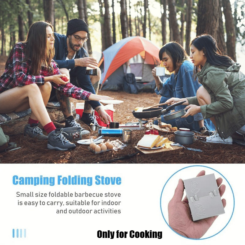 Mini Folding Camping Stove Set (5-Piece) - Includes Windscreen & Fuel Tray, Compact & Portable, Suitable for Wood/Charcoal, Ideal for Hiking, Camping & Emergency Survival Kits