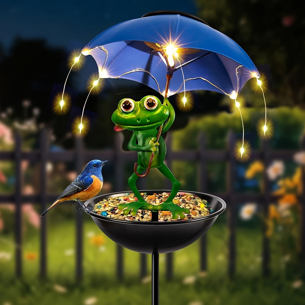 One Frog Statue Solar Street Light, Outdoor Hummingbird Feeder, Garden Decorative Lighting with String Lights, Perfect for Courtyard Paths, Lawns, Patio Street Lights, Essential Decoration for Halloween and Christmas