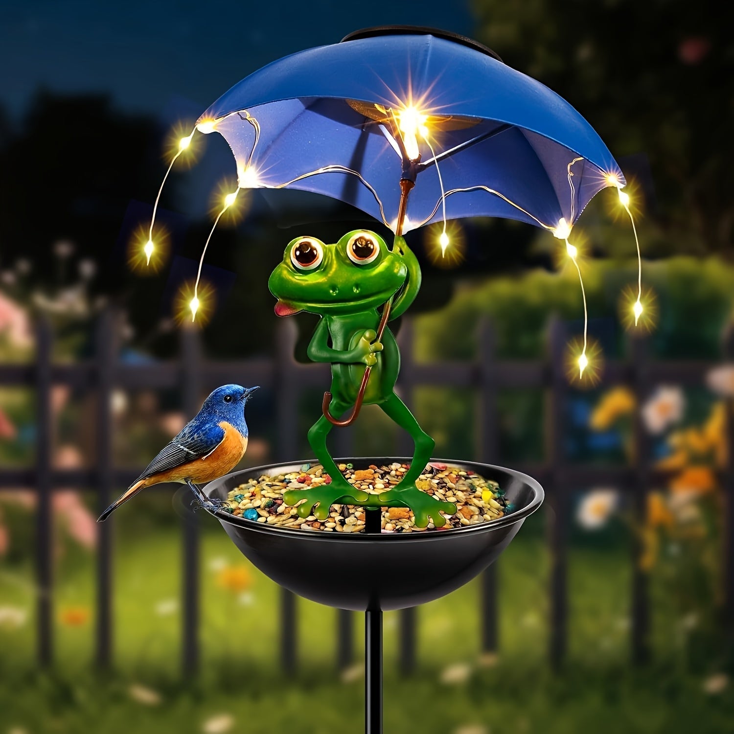 One Frog Statue Solar Street Light, Outdoor Hummingbird Feeder, Garden Decorative Lighting with String Lights, Perfect for Courtyard Paths, Lawns, Patio Street Lights, Essential Decoration for Halloween and Christmas