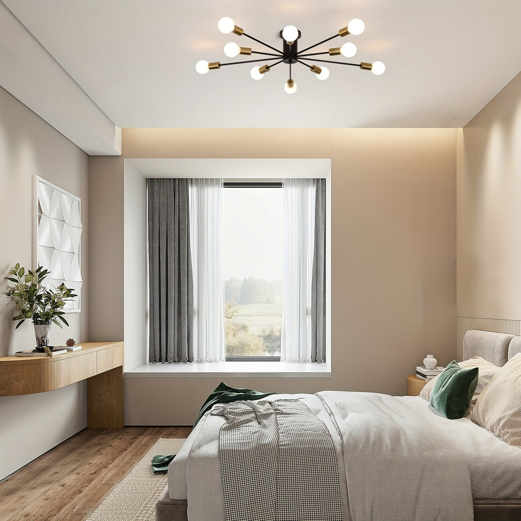 Enkel 10-Head Modern Industrial Style Satellite Pendant Light - Black Gold Semi-Flush Mount Ceiling Light, 38-Inch Wide Hardwired Pendant Light with Dimmable Function (Compatible with E26/E27 Sockets), Suitable for Living Room, Kitchen, Bedroom