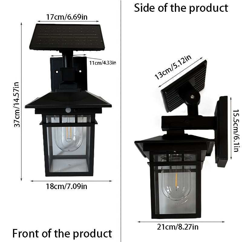 Solar Wall Light with Motion Sensor and Adjustable Panel | Dusk to Dawn Automatic On/Off, Security Lantern Suitable for Gate, Garage, Fence, Courtyard, Patio