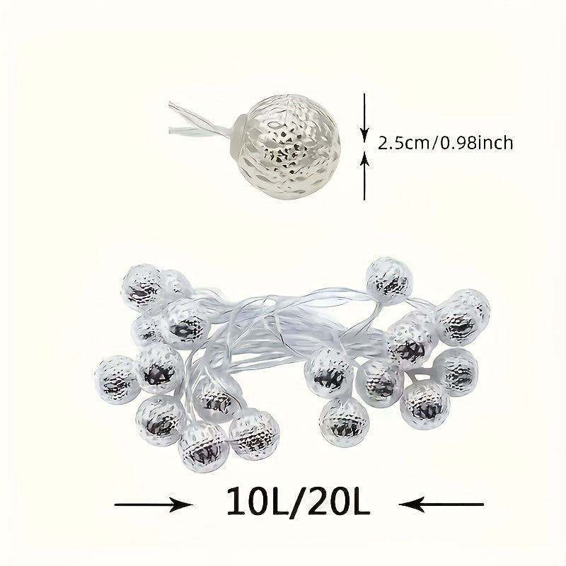 1 套，摩洛哥球串灯（4.92 英尺 10LED/9.84 英尺 20 LED），金属球体，电池供电-不包括电池，适合婚礼派对、生日、圣诞节、家居卧室装饰、节日配件