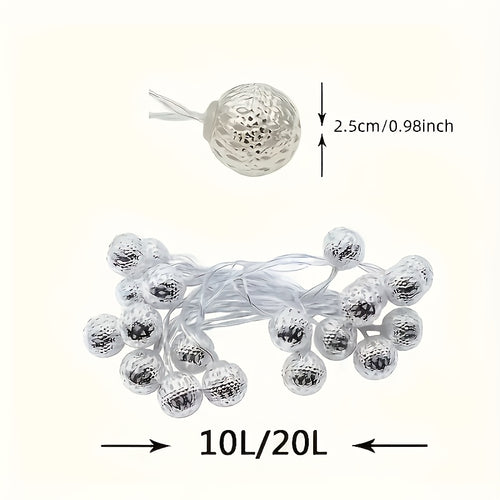 1 套，摩洛哥球串灯（4.92 英尺 10LED/9.84 英尺 20 LED），金属球体，电池供电-不包括电池，适合婚礼派对、生日、圣诞节、家居卧室装饰、节日配件