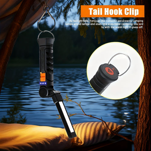 1/2Pcs Magnetic Base LED Work Light, Type-C Rechargeable, 4 Lighting Modes 360° Rotatable High Bright Flashlight, Multipurpose for Repair Outdoor Christmas Gift Men Gift