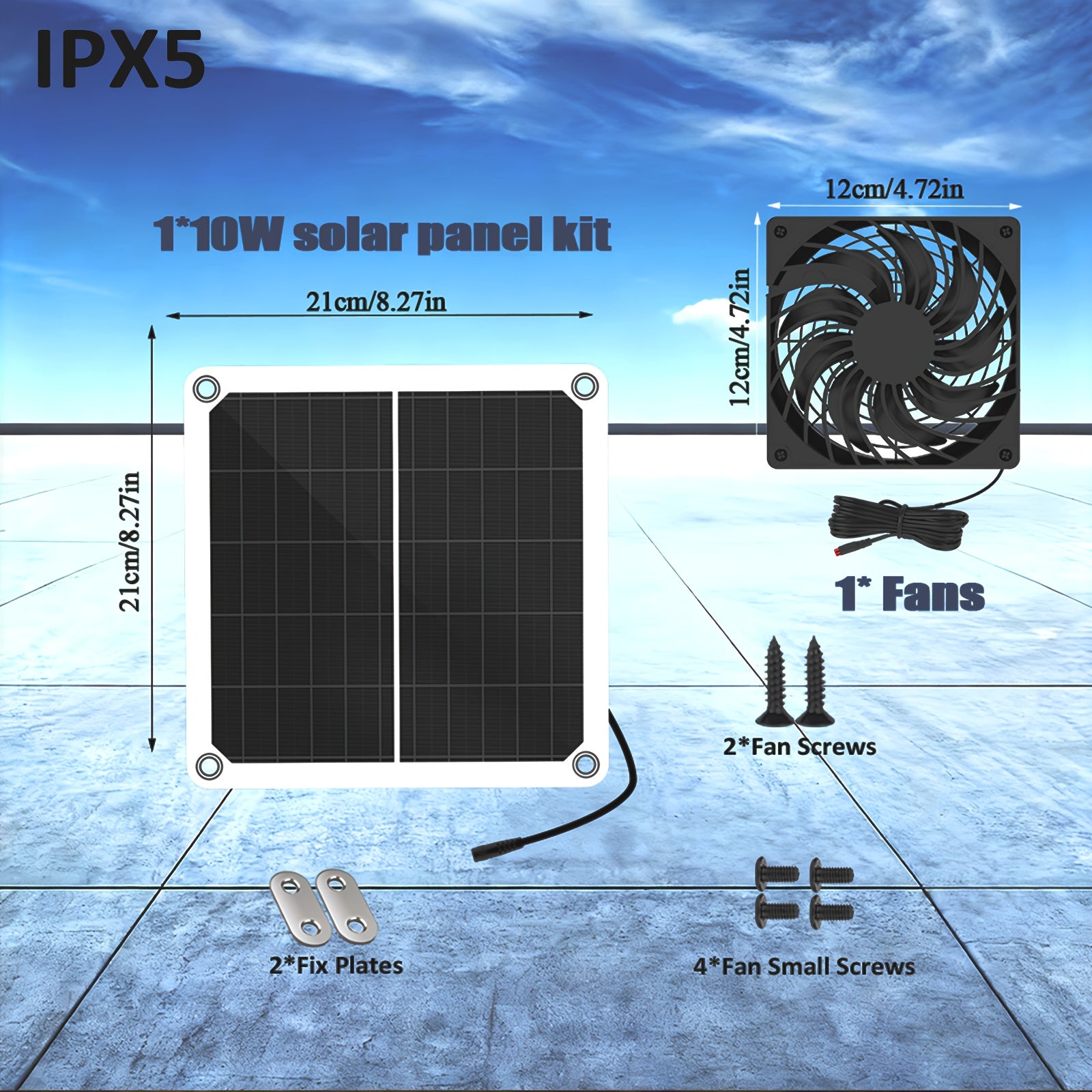 10W Solar Fan, Reversible Intake and Exhaust Ventilation Cooling Fan with Mounting Accessories, IPX5 Waterproof, Suitable for Outdoor Shed, Chicken Coop and Greenhouse