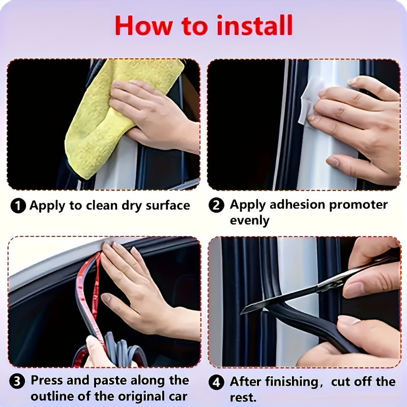 33FT Self-Adhesive Rubber Car Door Seal Strip - Waterproof, Noise Reduction, Multi-Chamber Design, Suitable for Front Doors, Hood and Trunk, Available in Two Sizes: 33FT and 16.4FT