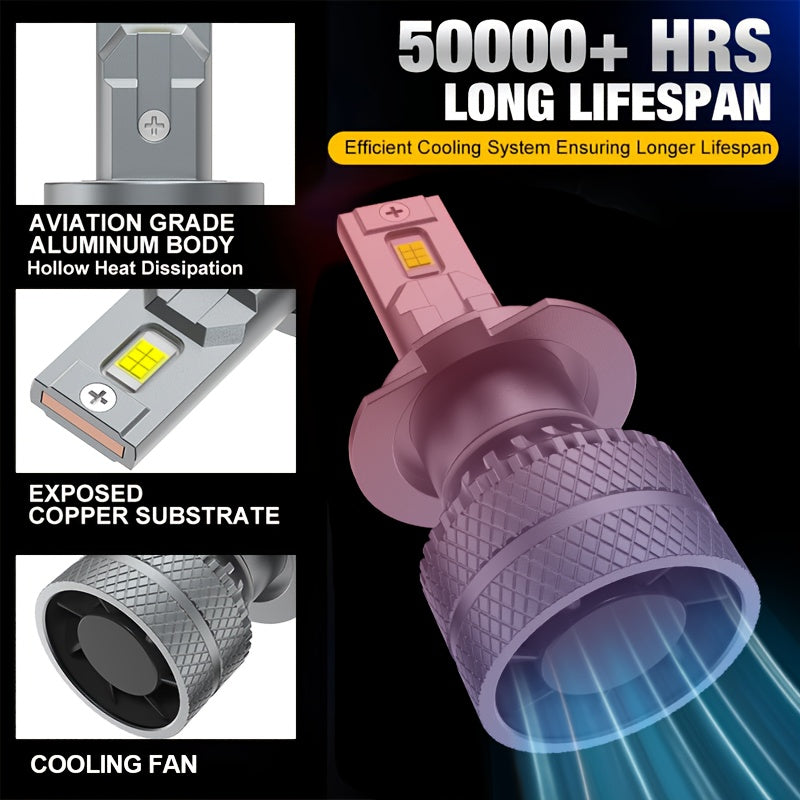 2-Pack H7 Car LED Headlights, Auto Parts, High/Low Beam Integrated, 30,000 Lumens, 360° Beam Angle, 500m Illumination Distance, CSP Chip, Universal 12V/24V, Compatible with H1, H4, H7, H11, HB3, 9005, HB4, 9006, HIR2, 9012-F135 Models