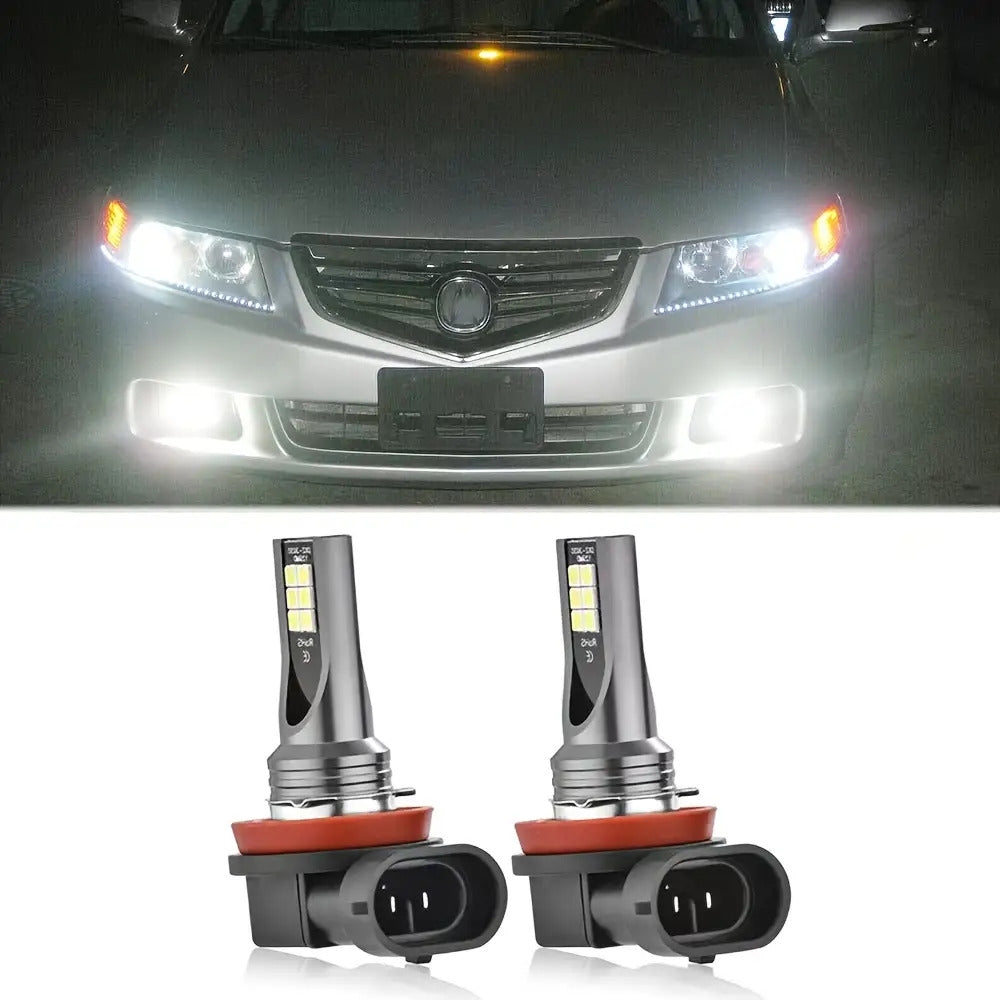 2个H11/H9/H8 LED大灯灯泡，超亮1:1迷你尺寸汽车灯泡，无需适配器即插即用，高功率6500K白光CANBUS H11/H9/H8雾灯灯泡，不含电池，输出：