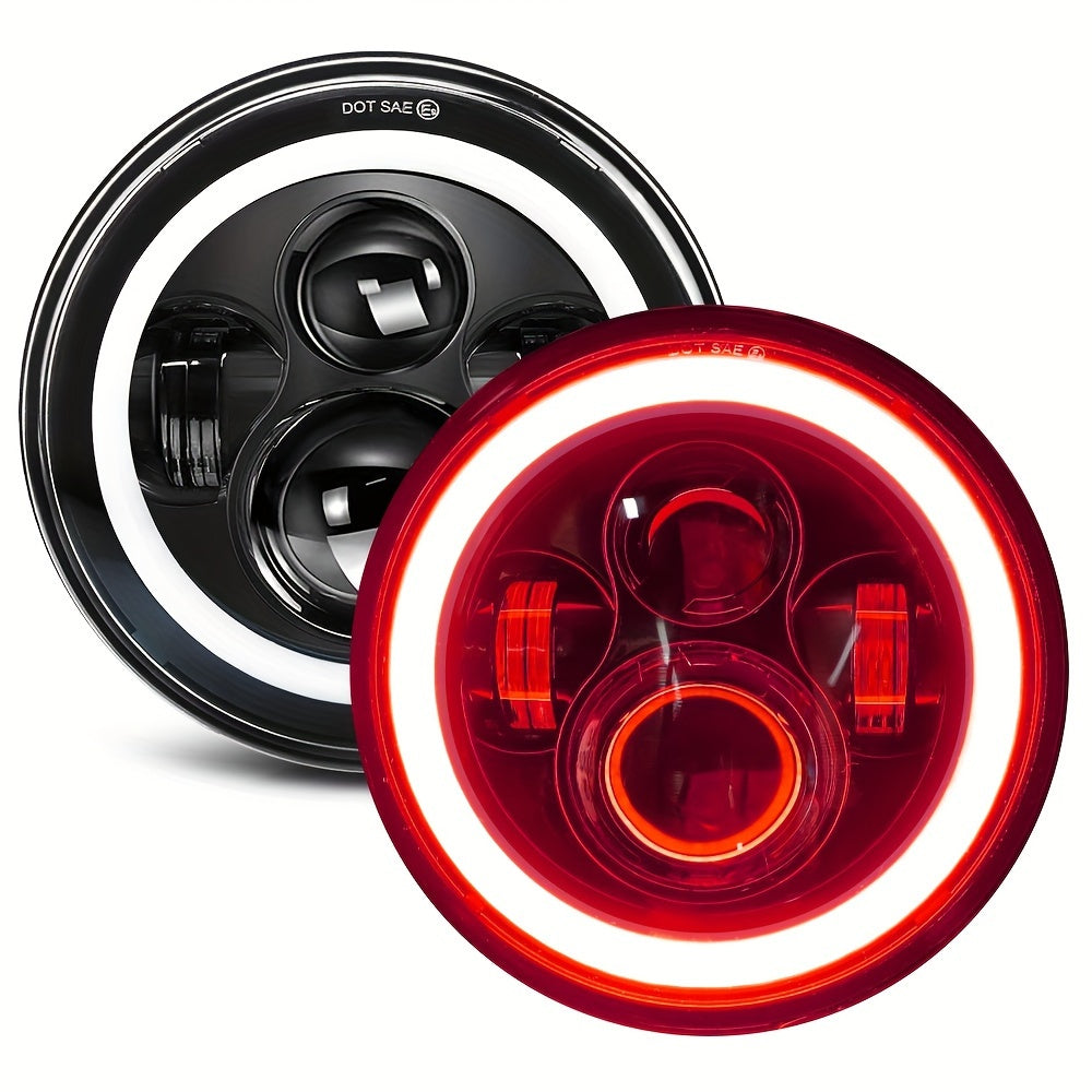 2 Pcs 7-Inch Round LED Headlights with Colorful Daytime Running Lights and Amber/Blue/Green/Red/Pink Turn Signal Lights, High/Low Beam for JEEP Wrangler JK TJ CJ