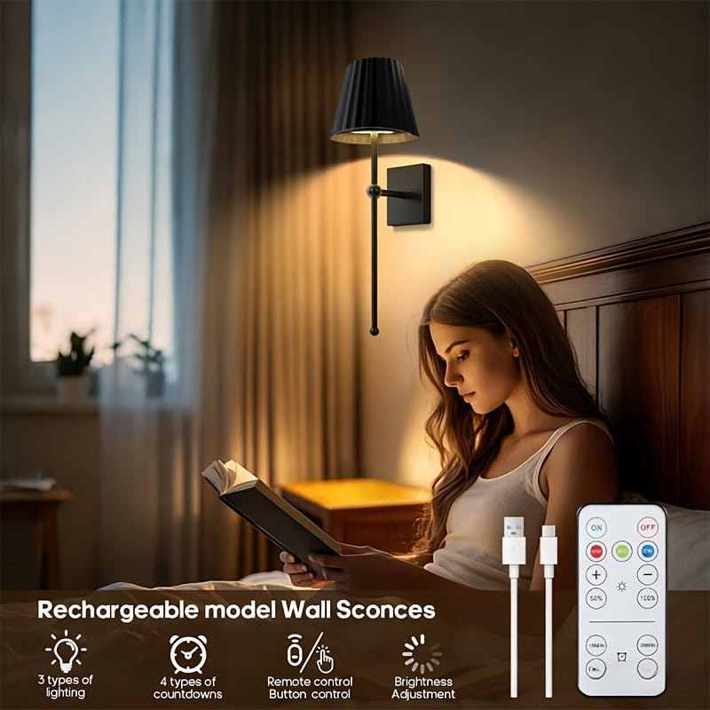 2PC/1PC Rechargeable LED Wall Light, LED Wall Light with Remote Control, Modern Touch Wall Light with Dimming/Timer, 3 Color Temperatures, LED Night Light for Bedroom Living Room Hallway