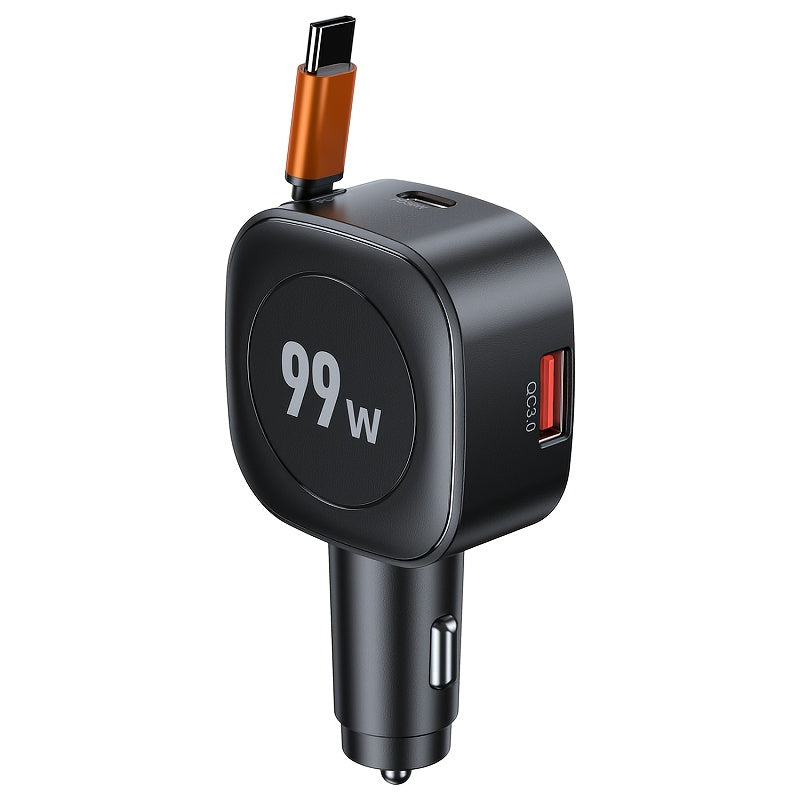 99W Car Charger with 45W Retractable Line Fast Charging, Supporting QC3.0, Suitable for 12-24V-vehicle Car Devices Fast Charger.