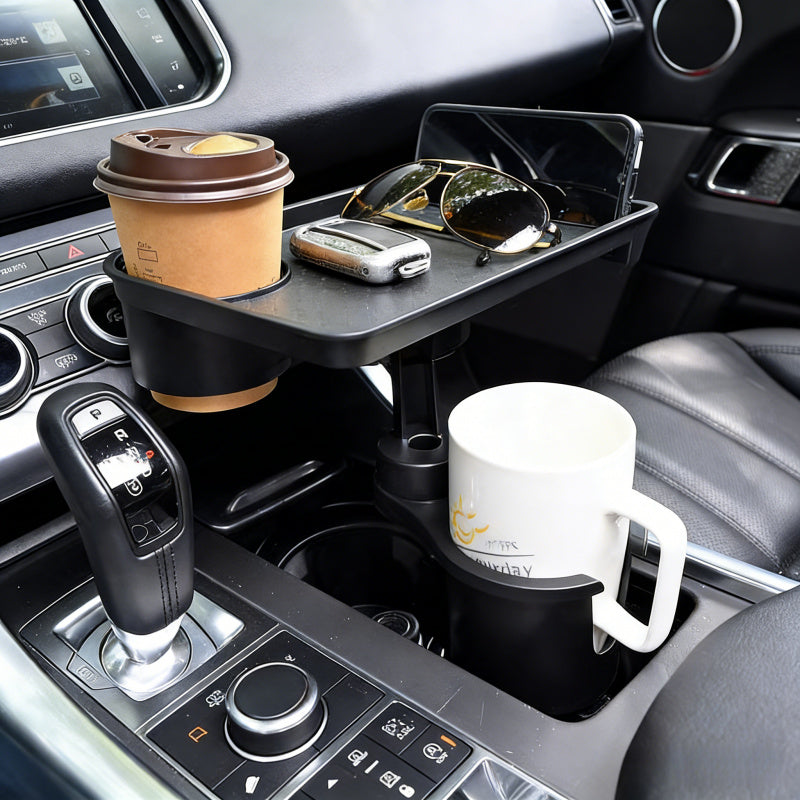 3-in-1 Car Cup Holder Expandable Tray, Detachable 360° Swivel Adjustable Base, 40lbs Load Capacity, Non-Slip Rubber Pad, No Direct Contact with Food, Dual Cup Holders, Perfect for Daily Commute / Long-Distance Driving / In-Car Dining