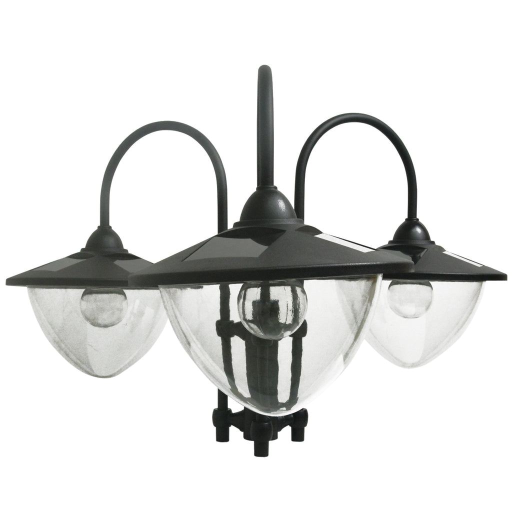 3-Head LED Solar Lamp Post Street Light with Planter, Solar Lamp Post, Black