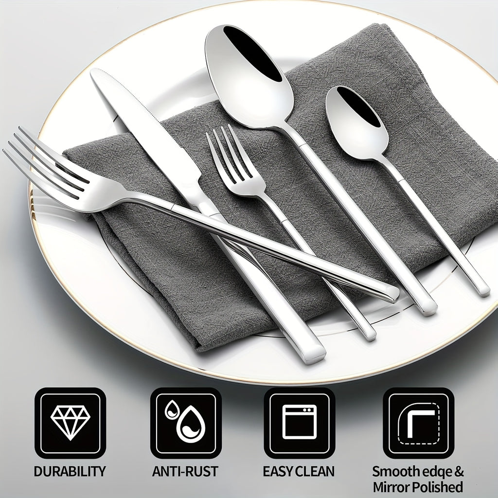 30-Piece Silver Flatware Set for 6, Premium Stainless Steel & Mirror Polished Cutlery Set – Includes Forks, Knives, Spoons – Perfect for Home, Kitchen, Restaurant – Durable, Corrosion Resistant, Dishwasher Safe