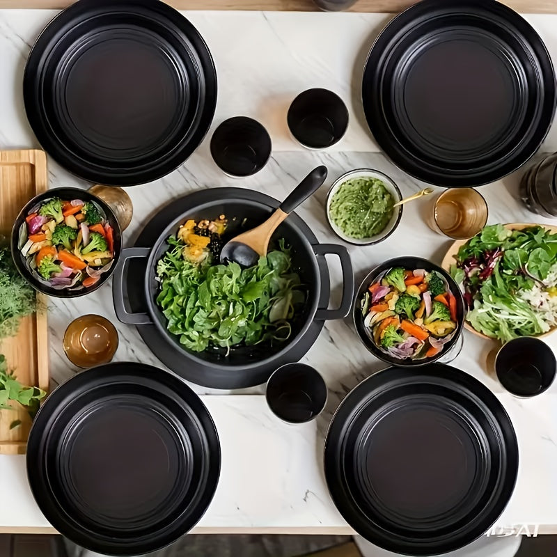 16/32Pcs Wheat Straw Plastic Tableware Set 4/8 Person Unbreakable Dinner Plate Dessert Plate Cereal Bowl Cup Outdoor Camping Family Birthday Party Tableware