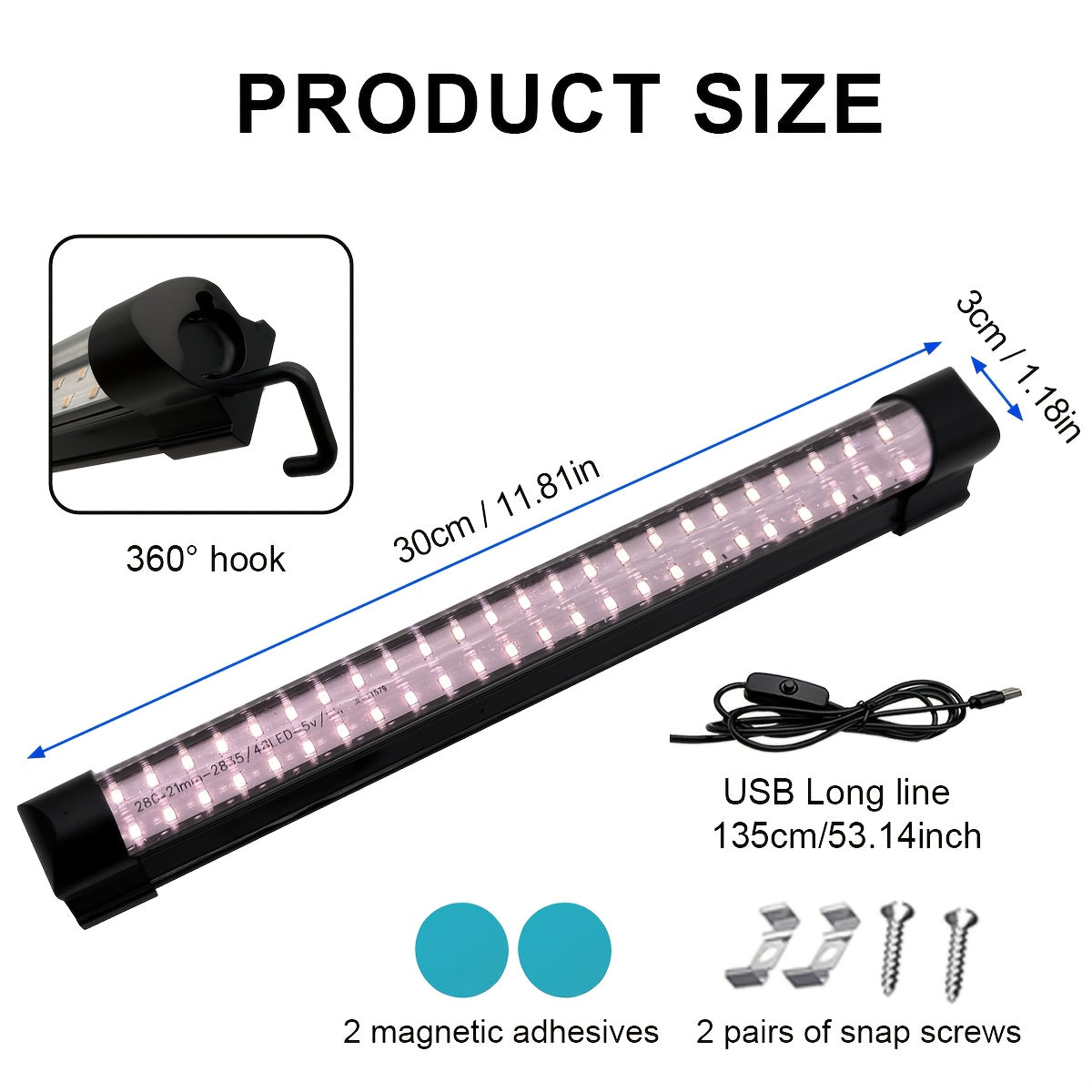 T8 LED plant grow light, 11.8-inch full spectrum plant tube, 48 LED beads, multiple installation methods: magnetic, hook, clip, flexible and convenient installation options, illuminates green plants, suitable for home succulents, green plants