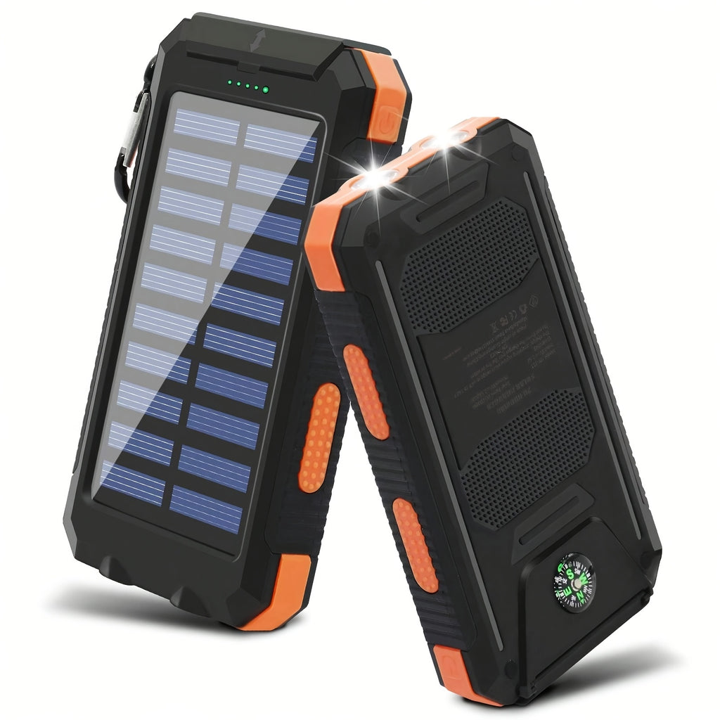Portable Solar Mobile Phone Charger, Camping External Battery Charger for Mobile Phones, 2 USB/ LED Flashlights with Compass for Outdoor Activities, 19800/ 29800mAh Portable Solar Power Bank, the Best Gift for Festival