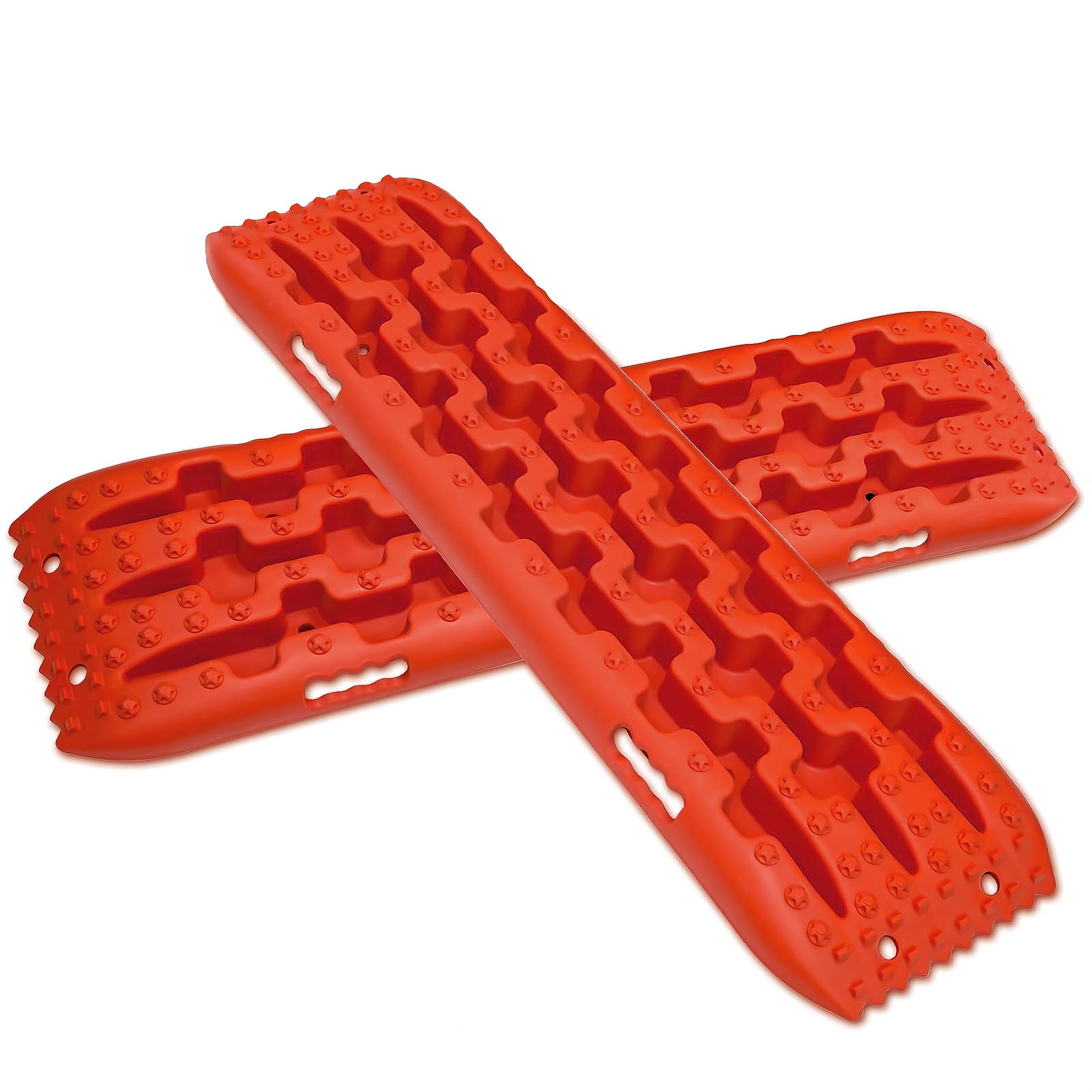 Off-Road Recovery Traction Boards – 4WD Rescue Mats for Mud, Sand, Snow & Rocky Terrain. Pair of 4x4 Recovery Tracks with 2 Straps, for RVs, Trucks, Jeeps, SUVs – Available in Orange & Red