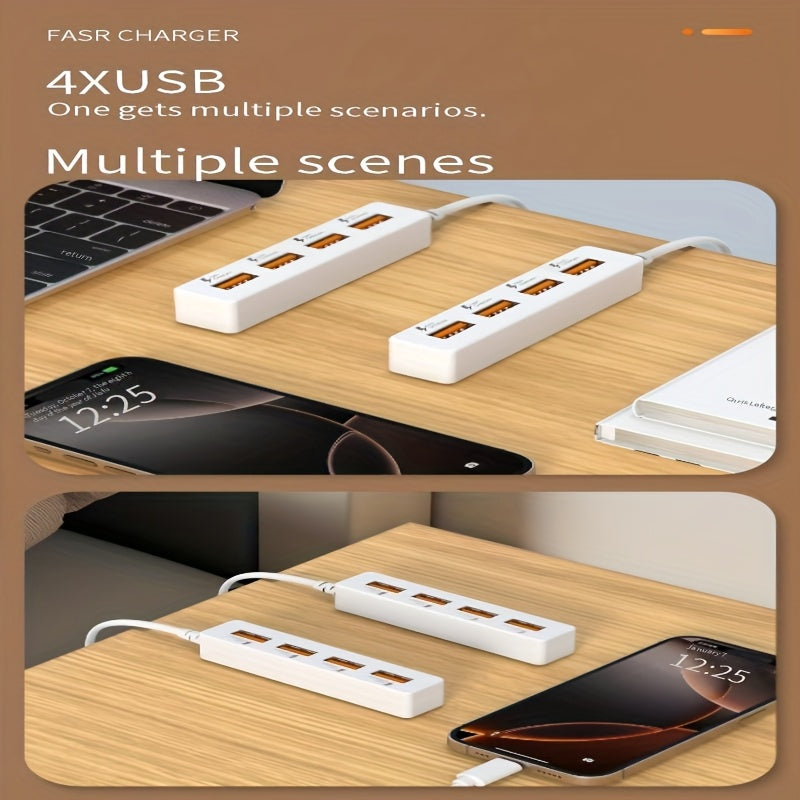 Mini multi-function USB four-port converter 11.81inch, 47.24inch 4 USB charging row plug, desktop charging station, no queuing for equipment power, multi-USB charging port, simple, beautiful and more practical