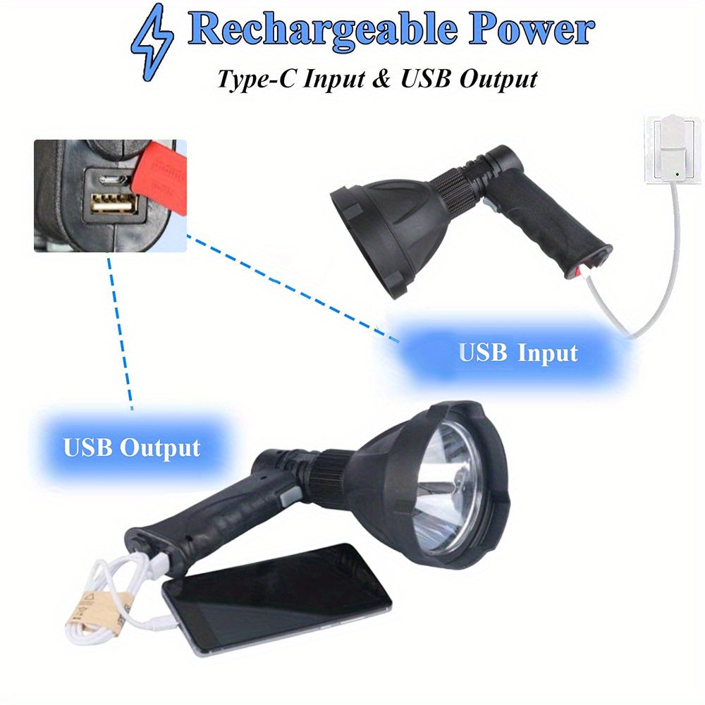 Rechargeable spotlight flashlight outdoor handheld LED flashlight ultra-bright spotlight, with 3 modes, suitable for hunting, camping, boating and hiking