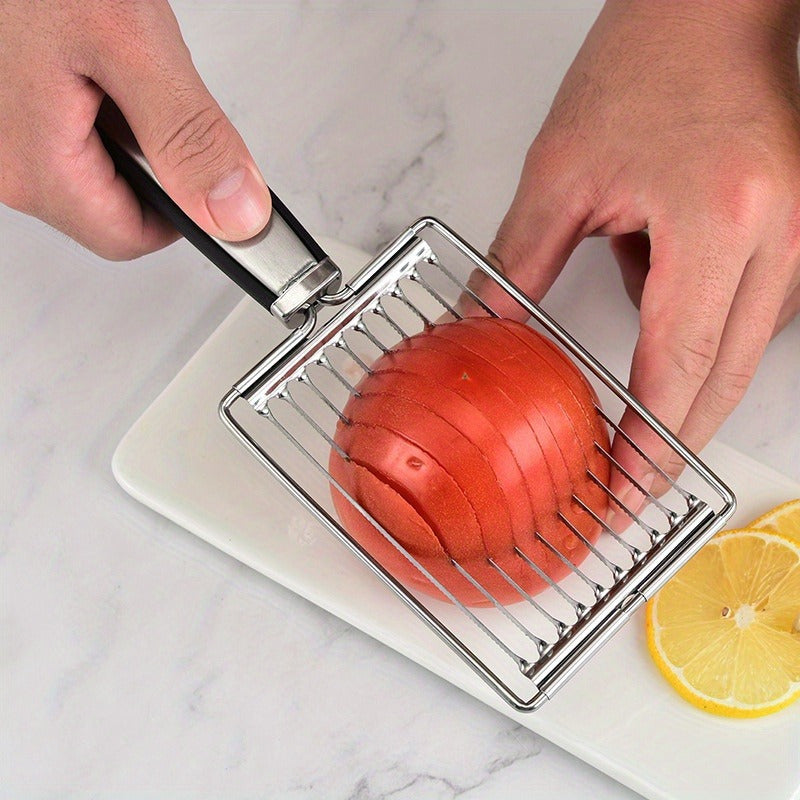 Stainless Steel Tomato Slicer, Manual Fruit Vegetable Cutter, Egg Slicer, Kitchen Gadget for Perfect Slicing and Dicing. Ideal for Salad, Sandwich and Breakfast Prep. Manual Slicer, Modern Durable Kitchen Utensil, Vegetable Cutter