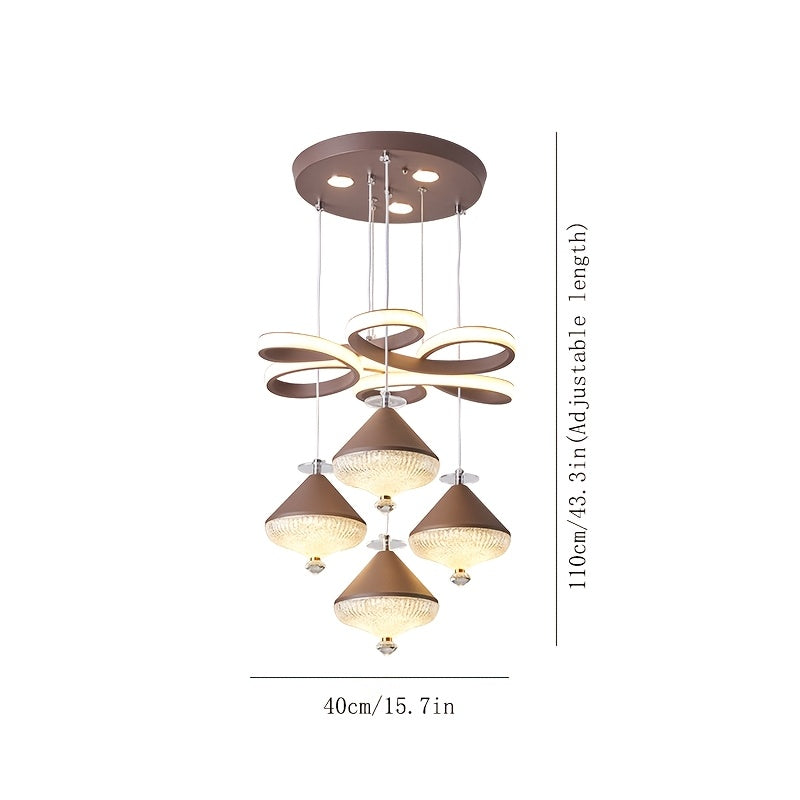LED Indoor Pendant Light 4-Head Flower Spike Pendant, 3-Color Temperature Adjustable Color Temperature Lighting Fixture, Suitable for Kitchen and Dining Room