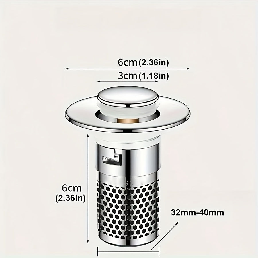 Heavy Duty Bathroom Sink Drain Stopper – Odor Proof & Rustproof, Hair Catcher, Fast Draining, Easy Fit for Bathtub, Shower, Stainless Steel Sink Strainer, Kitchen Drain Plug, Simple Cylinder Design, Modern Metal Finish, Home Upgrade