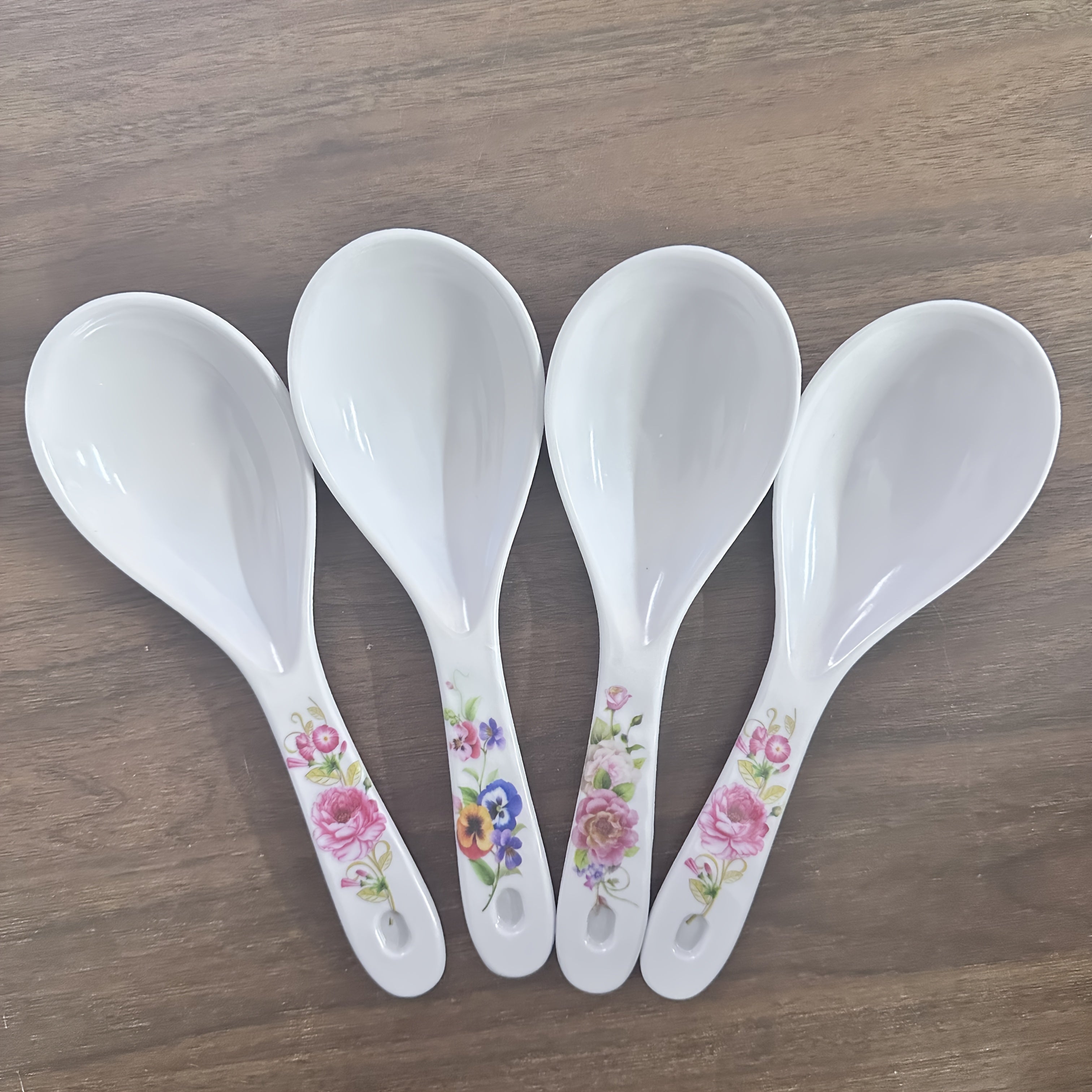 4-Piece Patterned Rice Spoon Set, Plastic Rice Spatula, Practical Utensil, White Household Spoon, Ideal for Home, Kitchen, Restaurant & Hotel Supplies