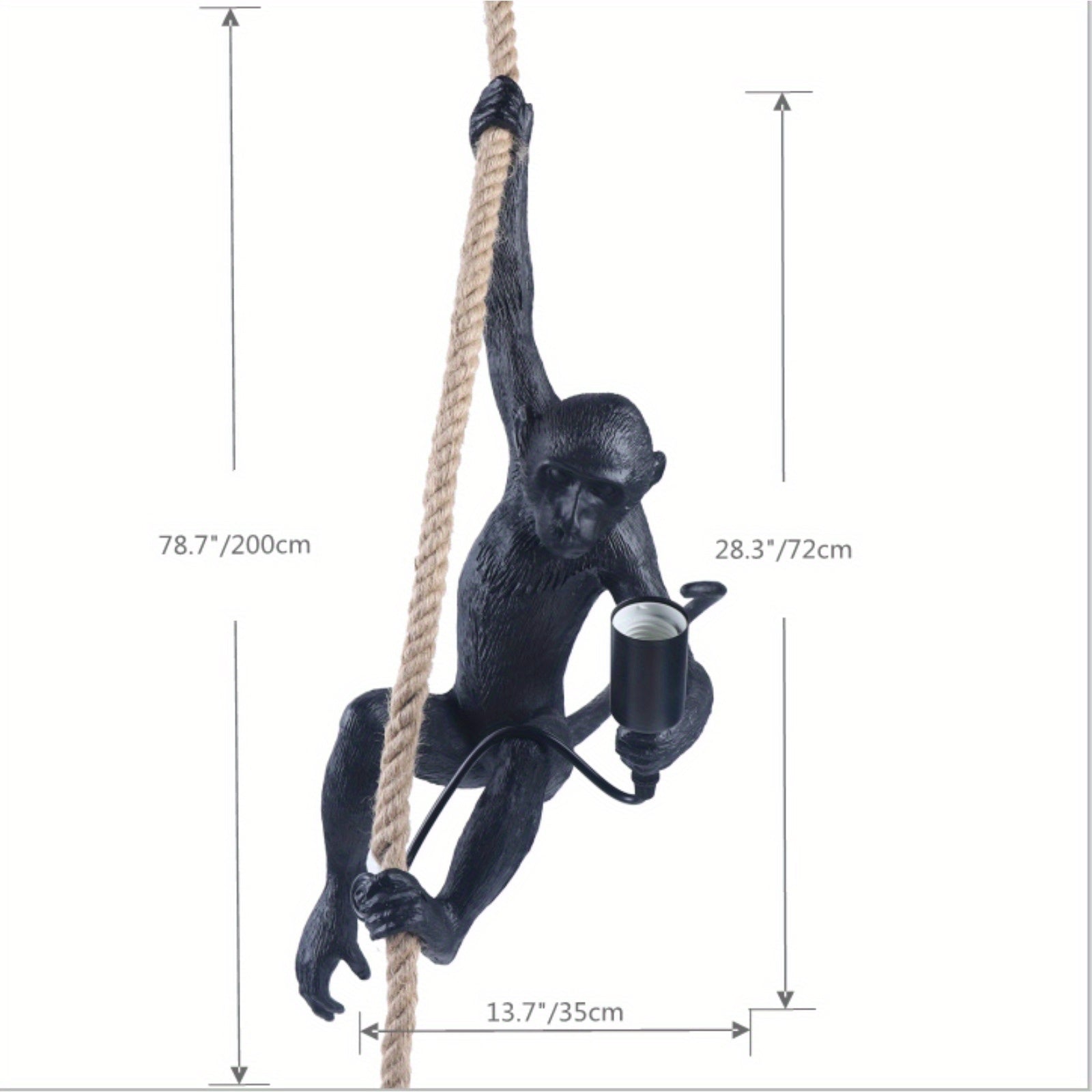 Lightweight Hanging Decor, Monkey Pendant Light, Vintage Resin Monkey-Shaped Pendant Light, Creative Jute Rope Hanging Fixture, Suitable for Dining Room, Living Room, Bar, Cafe