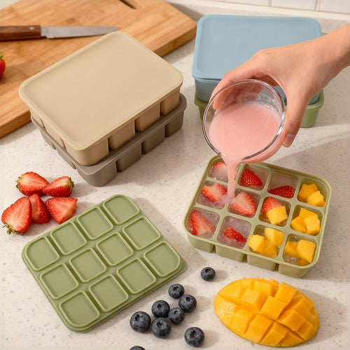 12 Grid Silicone Ice Tray With Lid, Flexible Easy Release Mold, For Cocktail Whiskey Broth Meal Prep, Reusable Dishwasher & Oven Safe