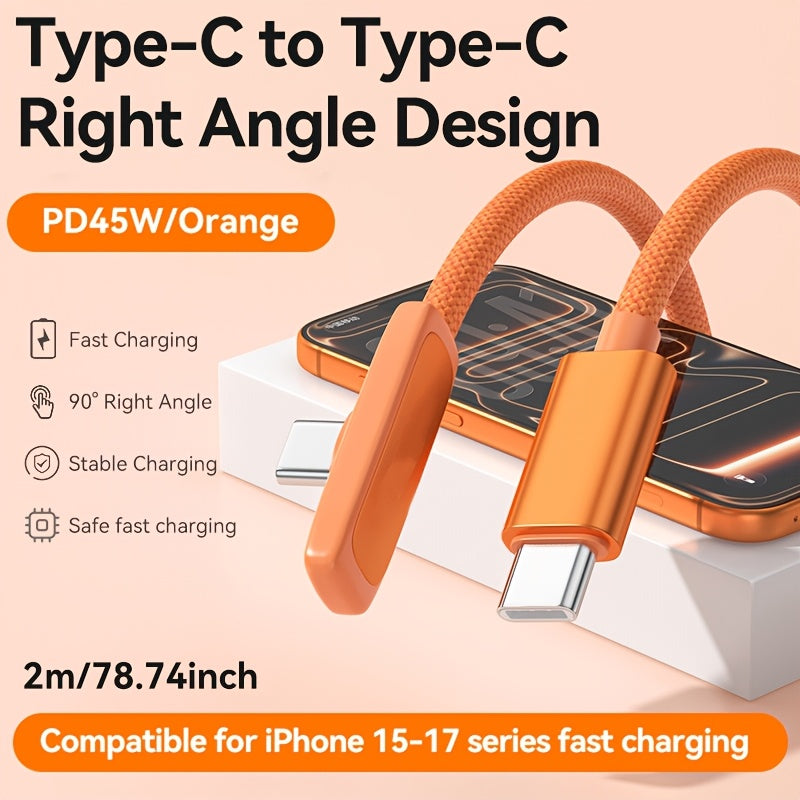 [Type C Charger Block Adapter] 45W Fast Charging Cable, Type C Charger, 90° Right Angle Type C to Type C Cable Braided, for iPhone 15-17series Only- Perfect for Halloween, Christmas, Holiday Gift