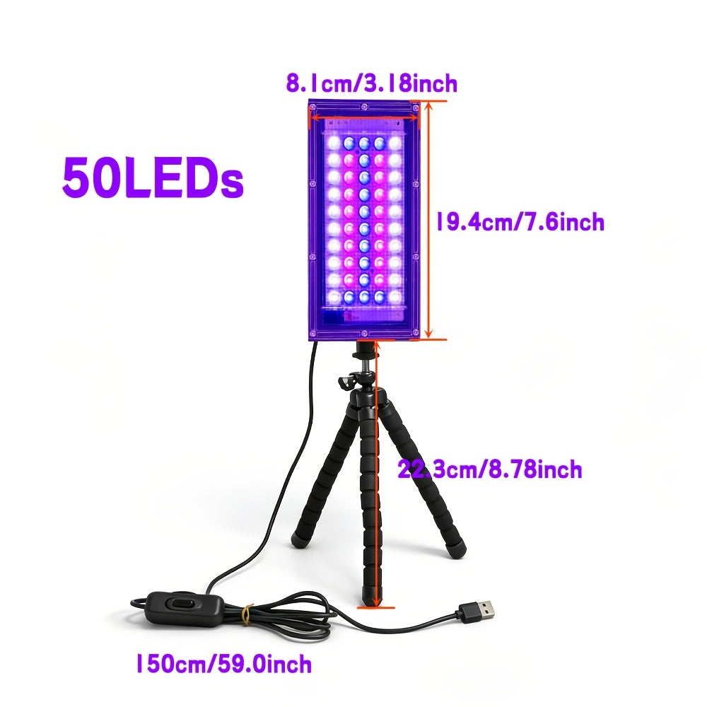 Full Spectrum Plant Grow Light, 50 LED Beads, 5V USB Powered with Flexible 3-Claw Bracket, Multi-Angle Adjustable, 1.5M Switch Power Cord Included, Accelerate Plant Growth, Ideal for Greenhouse, Nursery and Home Gardening