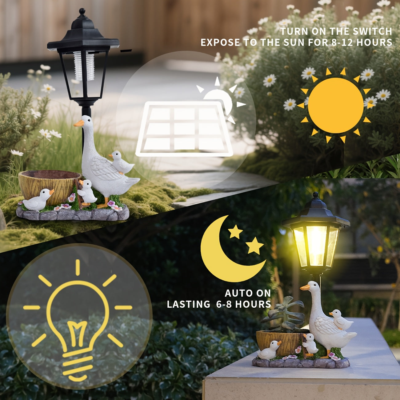 One Set Solar Light Outdoor Statue of Duck with Flower Basket, Courtyard Goose-Shaped Garden Decoration, Outdoor Lawn Decor, Large White Goose Home Decoration with Flower Basket, Ideal Gift to Enhance Outdoor Atmosphere