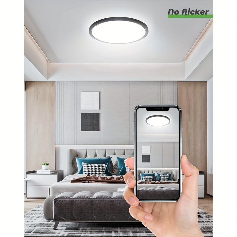 1/2/4/6/8/10 PA 12-Inch LED Flush Mount Ceiling Light, 28W 3200lm Black Ultra-Thin Flat Mount Light, 3 Color Temperatures in One 3000K/4500K/6000K Low-Profile Lighting Fixture, Suitable for Bathroom and Kitchen