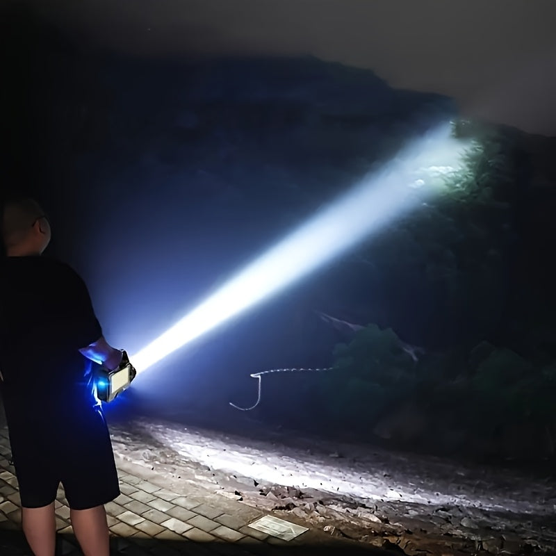 One Rechargeable Portable Solar Flashlight, Multi-Functional Handheld Light, Emergency Flashlight, Rechargeable, Can Be Used as a Power Bank for Mobile Phones, Ideal for Camping & Fishing