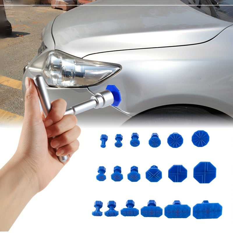 1 Set Car Dent Repair Tool, Silver T-Handle with 36 Blue Car Dent Pulling Tabs, Affordable, Sturdy and Durable, Industrial Grade Quality, Dent Repair Tabs Tool, Car Dent Collision Repair Tool, Restore Perfect Body